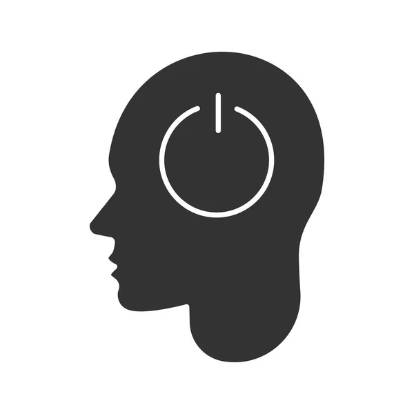 Human Head Power Button Glyph Icon Brain Turning Silhouette Symbol — Stock Vector