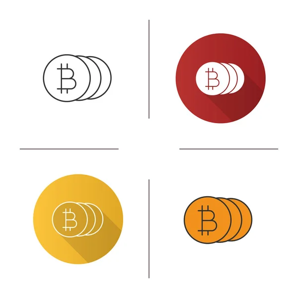 Icône Bitcoins Design Plat Lignes Styles Couleurs Crypto Monnaie Illustrations — Image vectorielle