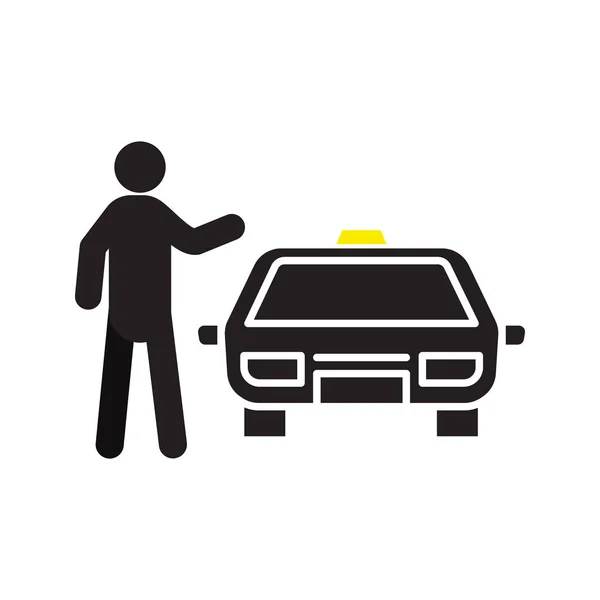 Человек Ловит Значок Силуэта Такси Транспортные Услуги Изолированная Векторная Иллюстрация — стоковый вектор