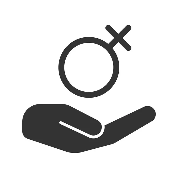 Open Hand Met Vrouwelijke Symboolpictogram Glyph Gezondheidszorg Voor Vrouwen Silhouet — Stockvector