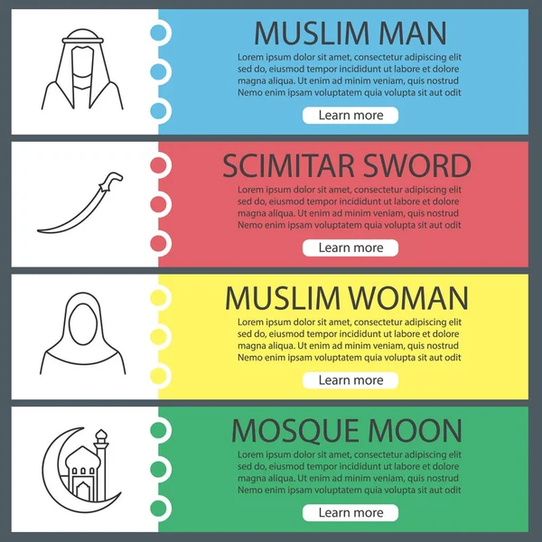 Ensemble Gabarits Bannière Web Culture Islamique Homme Femme Musulmans Épée — Image vectorielle
