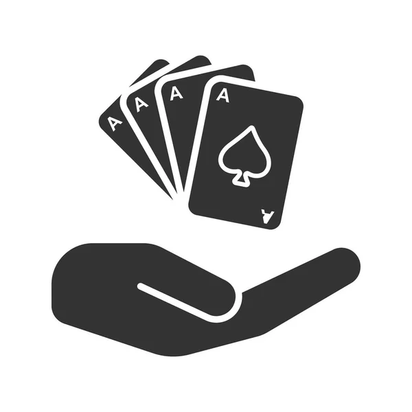 Mano Abierta Con Icono Del Glifo Las Cartas Apostando Símbolo — Vector de stock