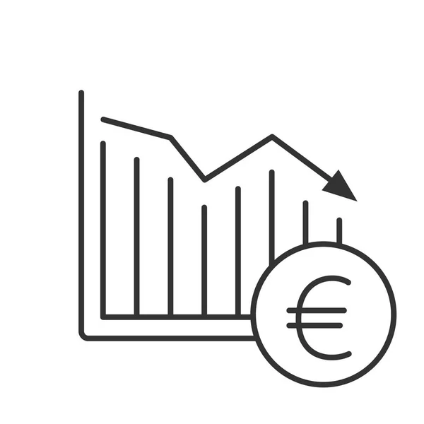 Евро Падает Линейный Значок Статистическая Диаграмма Знаком Европейской Валюты Тонкая — стоковый вектор