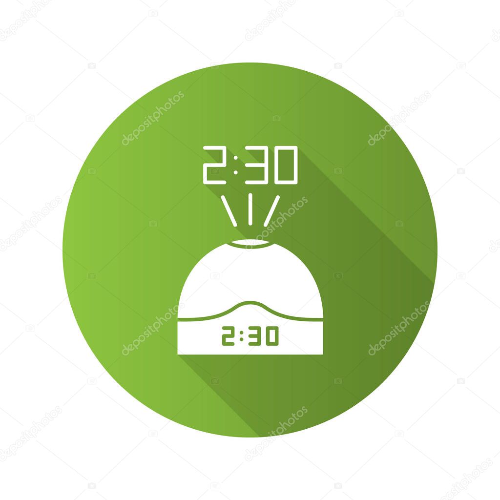 Projection clock flat design long shadow glyph icon. Digital talking clock. Vector silhouette illustration