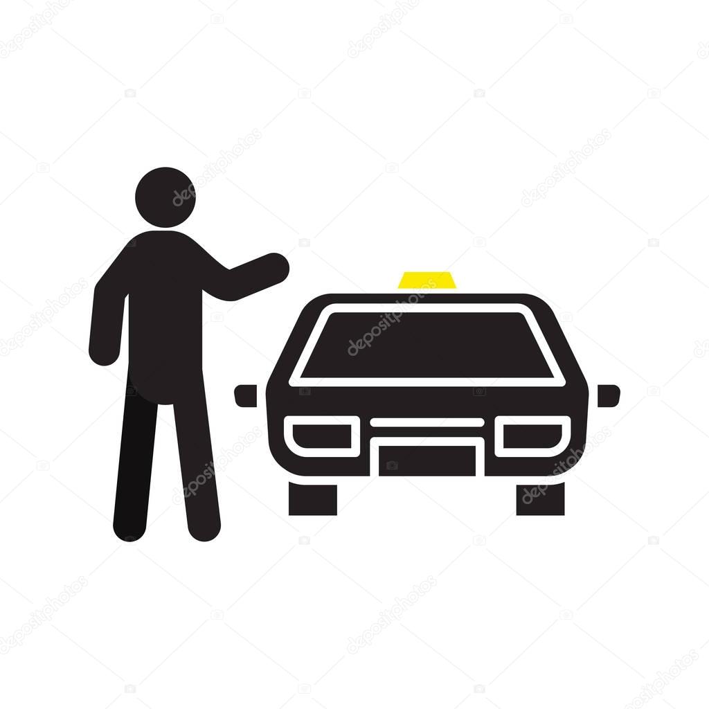 Man catching taxi silhouette icon. Transportation service. Isolated vector illustration