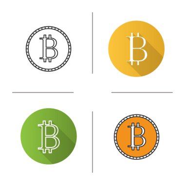 Bitcoin simgesi. Tasarım, doğrusal düz ve stilleri renk. Cryptocurrency. İzole vektör çizimler