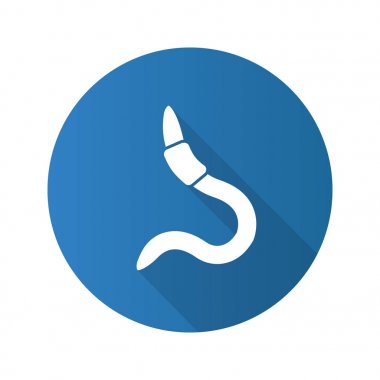 Solucan düz tasarım uzun gölge glif simgesi. Canlı yem. Vektör siluet çizimi