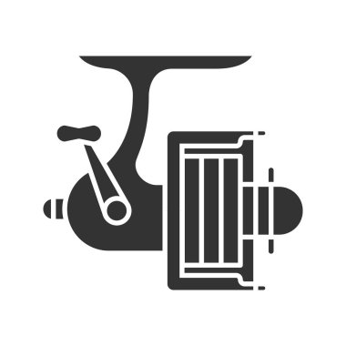 Reel glif simgesi iplik. Dişli Balık tutma. Siluet simge. Negatif alan. İzole vektör çizim