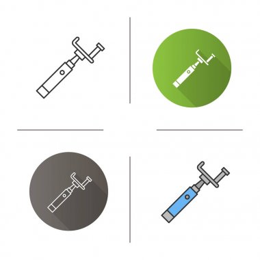 Monopod simgesi. Tasarım, doğrusal düz ve stilleri renk. Selfie sopa. İzole vektör çizimler