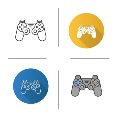 Gamepad simgesi. Tasarım, doğrusal düz ve stilleri renk. Oyun çubuğu. İzole vektör çizimler