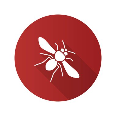 Bal arı düz tasarım uzun gölge glif simgesi. Böcek. Vektör siluet çizimi