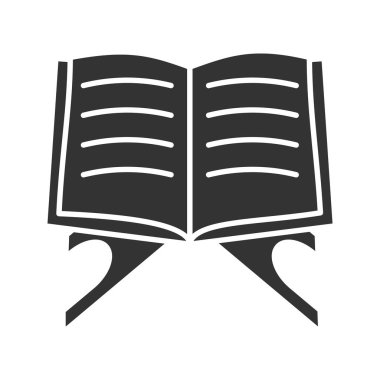 Açık Kur'an kitap glif simgesi. İslam Dininin. Kur'an. Siluet simge. Negatif alan. İzole vektör çizim