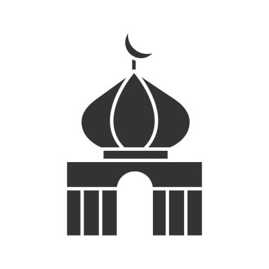 Cami glif simgesi. İslam kültürü. Müslüman ibadet yeri. Siluet simge. Negatif alan. İzole vektör çizim