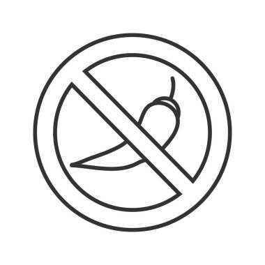 Biber biber doğrusal simgesi işaretiyle yasak. Baharatlı olmasın. İnce hat illüstrasyon. Kontur sembolü durdurmak. Çizim vektör izole anahat