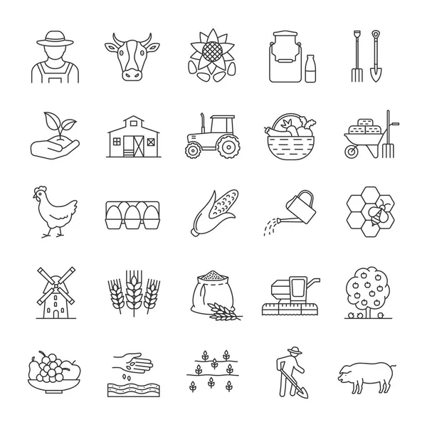 Agriculture Linear Icons Set Farming Agricultural Implement Thin Line Contour — Stock Vector