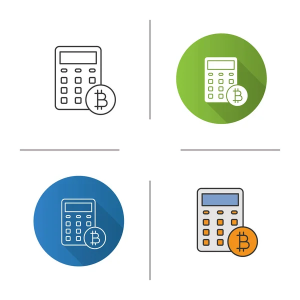 Bitcoin Calculator Icon Flat Design Linear Color Styles Cryptocurrency Accounting — Stock Vector