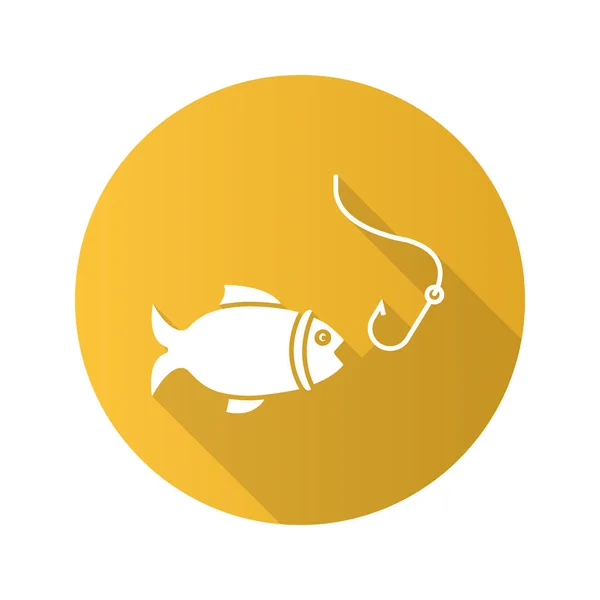 Pescado Gancho Diseño Plano Icono Glifo Sombra Larga Pesca Ilustración — Archivo Imágenes Vectoriales