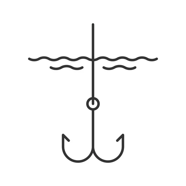 Crochet Dans Eau Icône Linéaire Illustration Fine Hameçon Matériel Pêche — Image vectorielle