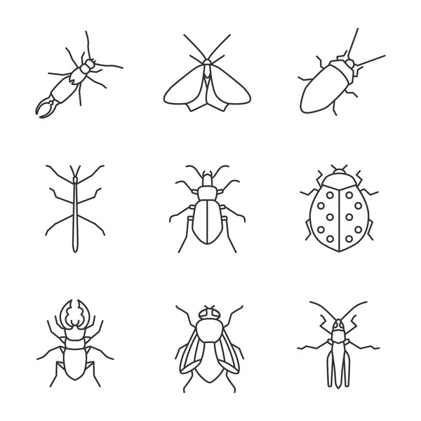 Conjunto Iconos Lineales Insectos Earwig Moth Cockroach Stick Bug Ground — Vector de stock