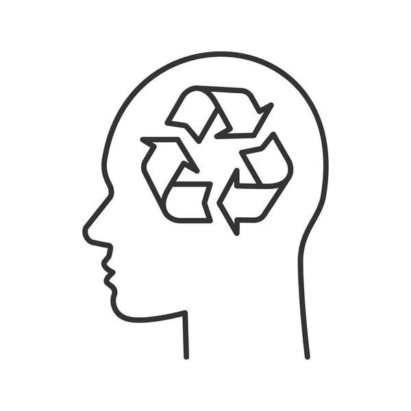 Menselijk Hoofd Met Recycling Teken Lineaire Icoon Verontreiniging Preventie Ideeën — Stockvector