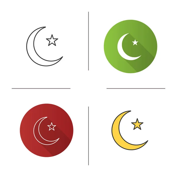 Icono Estrella Luna Creciente Diseño Plano Lineal Estilos Color Bandera — Vector de stock