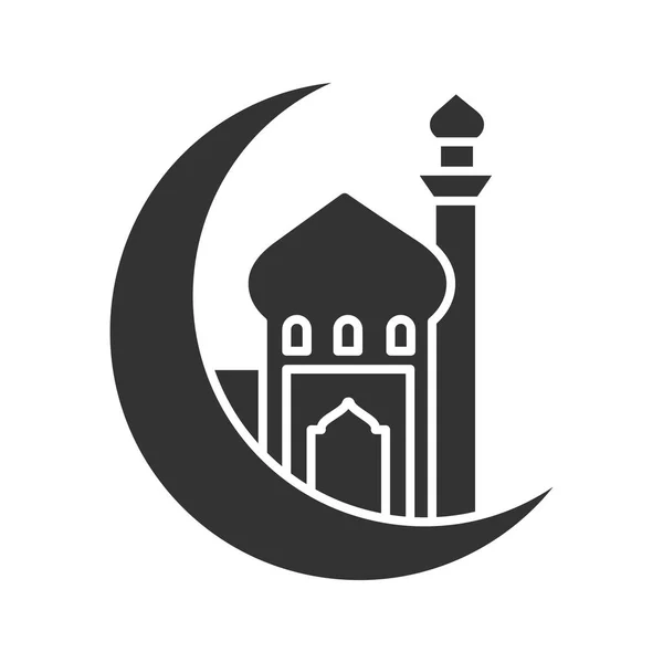 Moskén Med Ramadan Moon Glyph Ikon Månskära Islamisk Kultur Muslimska — Stock vektor