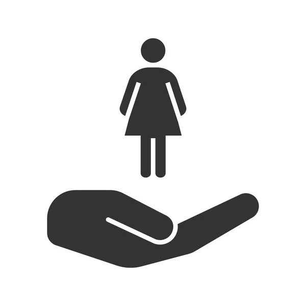 Offene Hand Mit Weiblichem Silhouetten Glyphen Symbol Silhouette Symbol Frauenschutz — Stockvektor