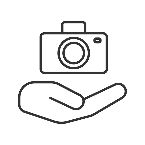Open Hand Camera Linear Icon Photo Services Thin Line Illustration — Stock Vector