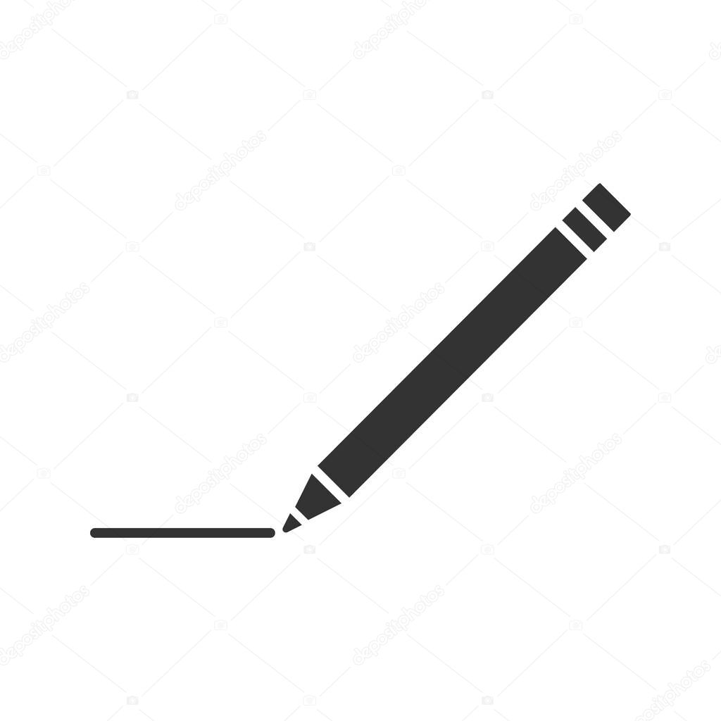 Drawing pencil glyph icon. Silhouette symbol. Editing. Graphic arts. Negative space. Vector isolated illustration