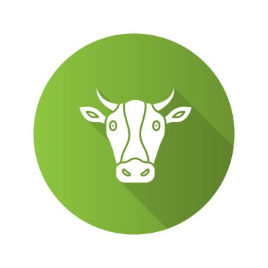 İnek kafa düz tasarım uzun gölge glif simgesi