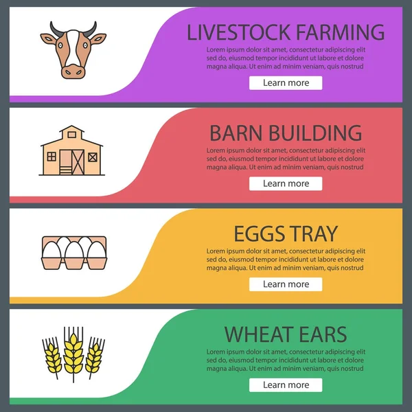 Set di modelli di banner web per agricoltura — Vettoriale Stock