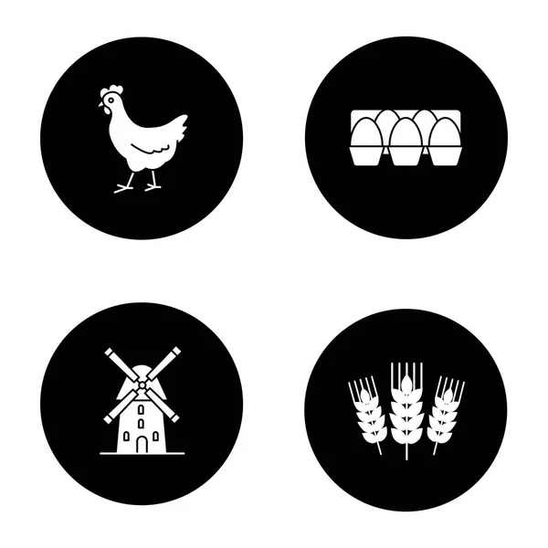 Conjunto de iconos de glifo agrícola — Archivo Imágenes Vectoriales
