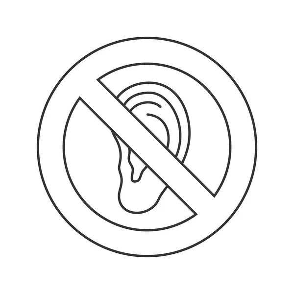 Απαγορευμένη πινακίδα με γραμμική εικονίδιο αφτιού — Διανυσματικό Αρχείο