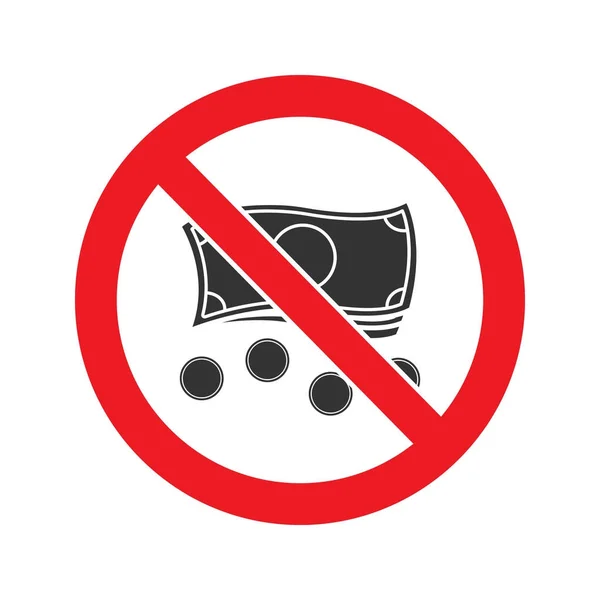 Segno proibito con icona di glifo di soldi — Vettoriale Stock