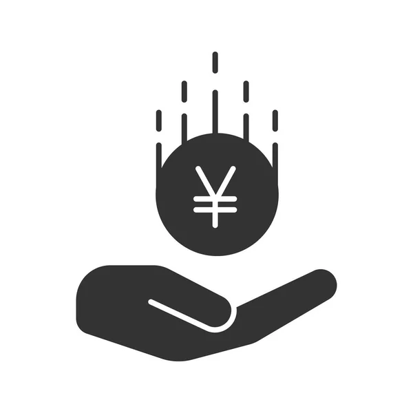 Mano abierta con icono de glifo de moneda de yen — Vector de stock