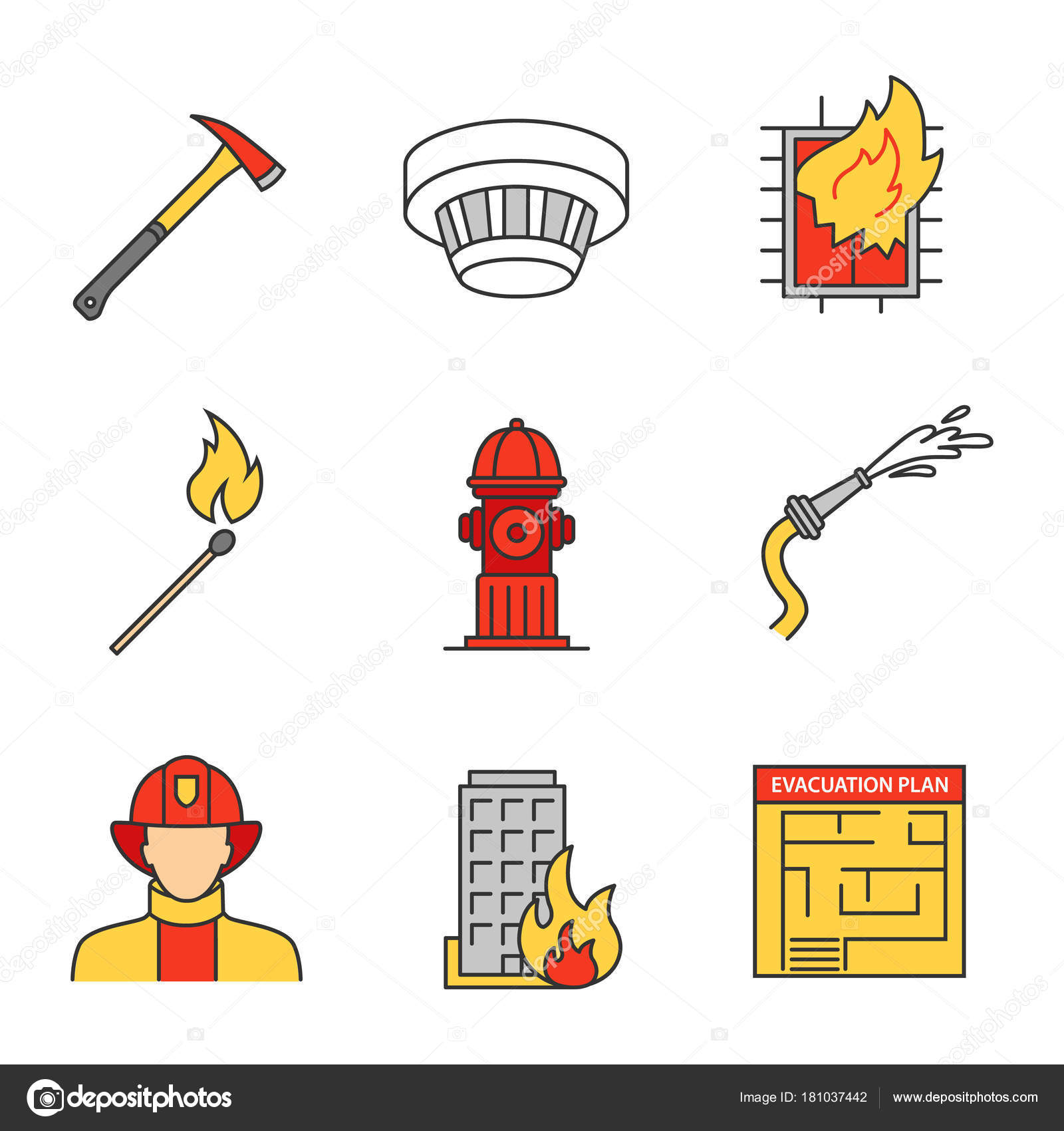 Conjunto de ícones de contorno de fogo e chamas