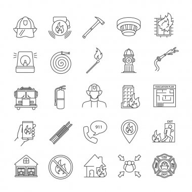 Yangın söndürme doğrusal Icons set