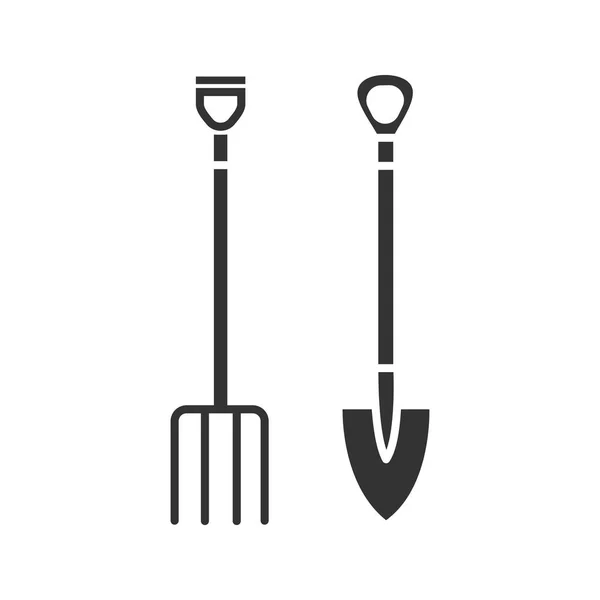 Mistgabel und Schaufel Glyphen-Symbol — Stockvektor