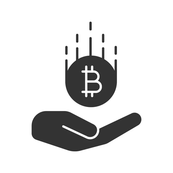 Open hand with bitcoin glyph icon — Stock Vector