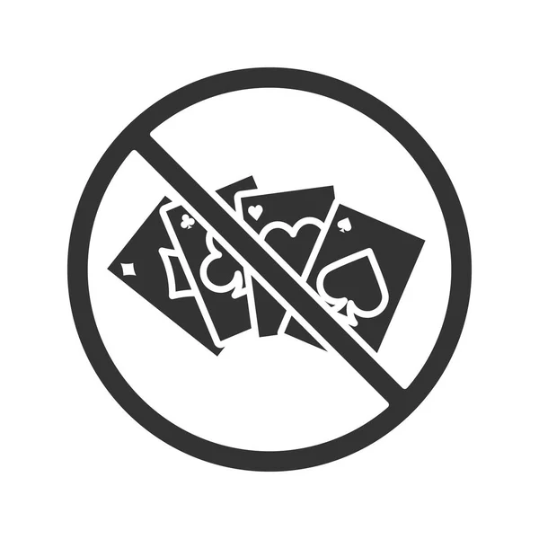 Signo Prohibido Con Naipes Icono Glifo Aislado Sobre Fondo Blanco — Vector de stock