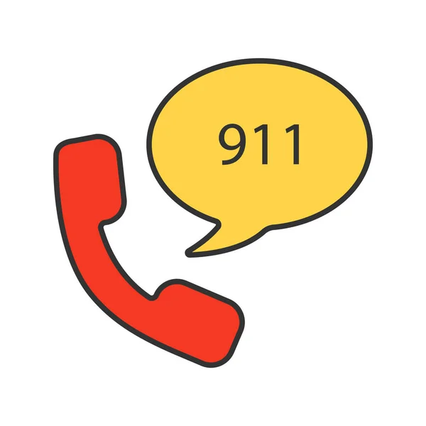 Telefoon Toespraak Bubble Met 911 Nummer Kleur Icoon Witte Achtergrond — Stockvector