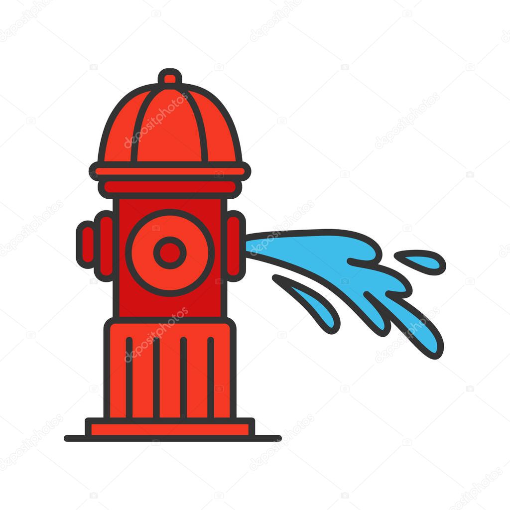 Fire hydrant gushing water color icon on white background