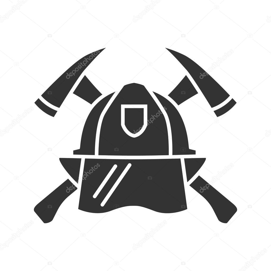 Protection helmet and crossed axes icon isolated on white background