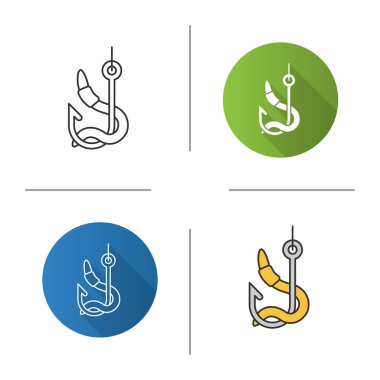 Beyaz arka plan üzerinde izole kanca Icons set üzerinde solucan