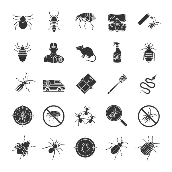 Conjunto Iconos Negros Control Plagas Animales Insectos Dañinos Ilustraciones Vectoriales — Vector de stock