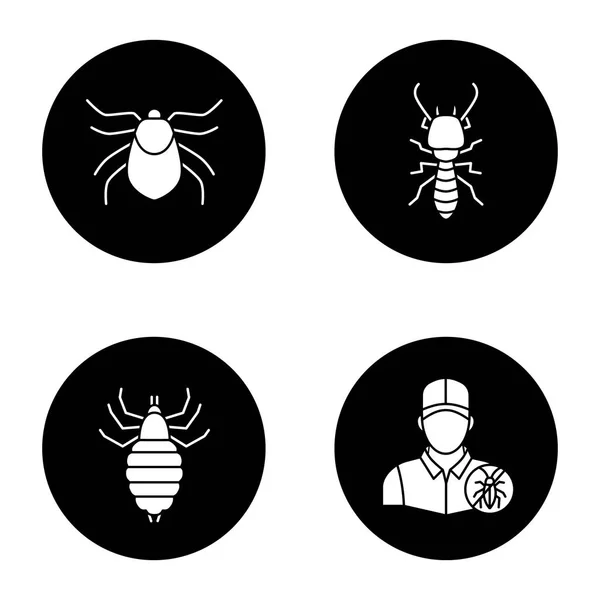 Ensemble Icônes Craie Antiparasitaire Extermination Fourmis Acariens Illustrations Vectorielles Isolées — Image vectorielle