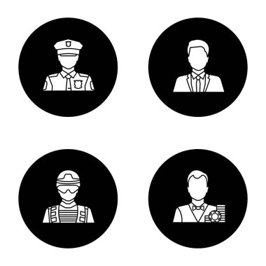 Polis, asker, krupiye, office alt simgeler beyaz arka plan üzerinde izole