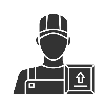 Beyaz arka plan üzerinde izole yükleyici adam glif simgesi