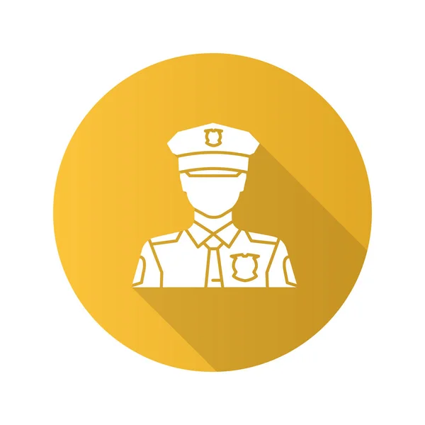 Policía Diseño Plano Icono Largo Glifo Sombra Sobre Fondo Amarillo — Vector de stock