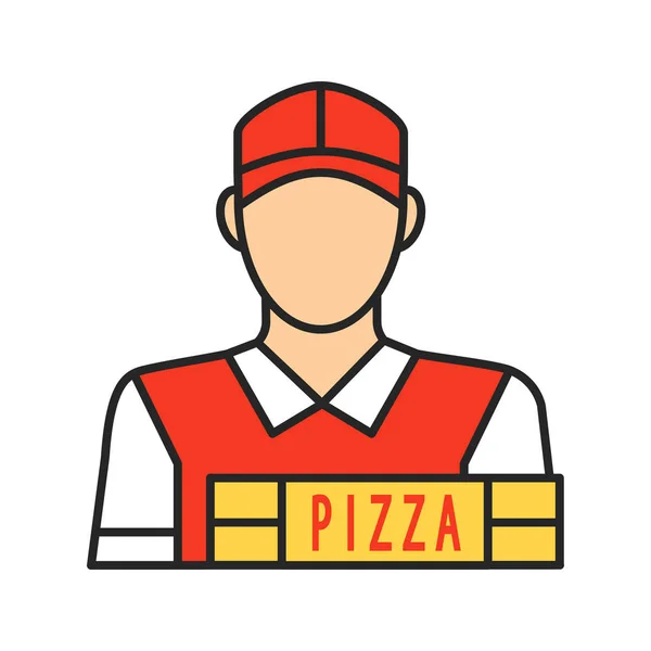 Pizza Deliveryman Color Icon Isolated White Background — Stock Vector